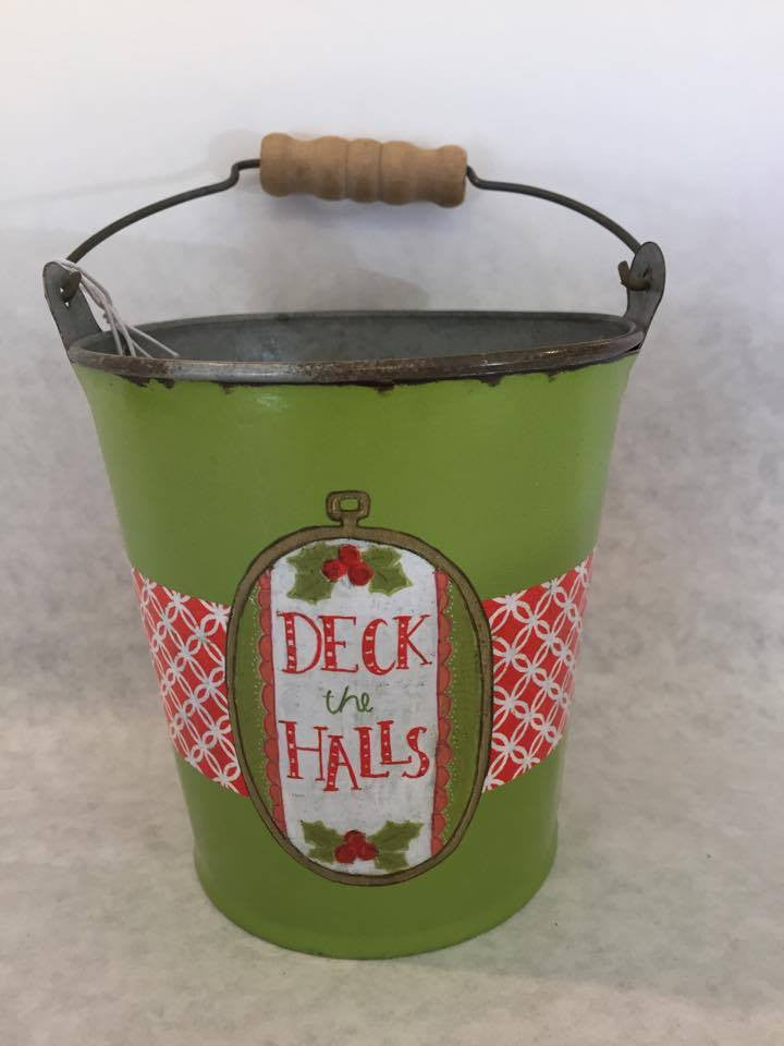 tin holiday bucket- deck the halls