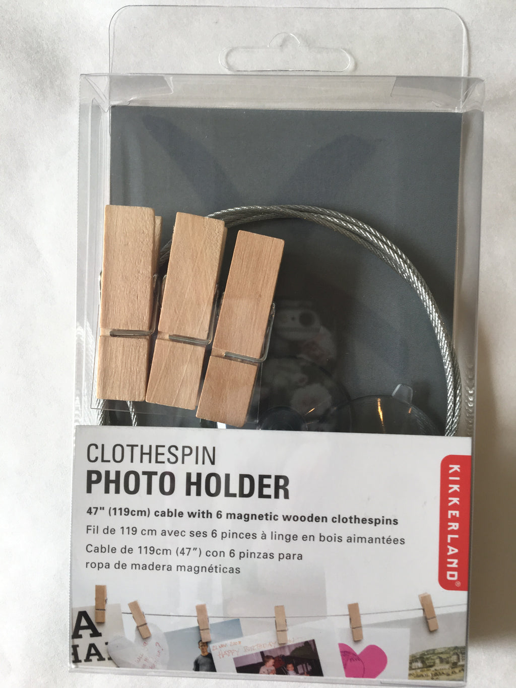 wire photo holder with clothespins
