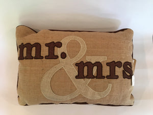 mr & mrs burlap pillow